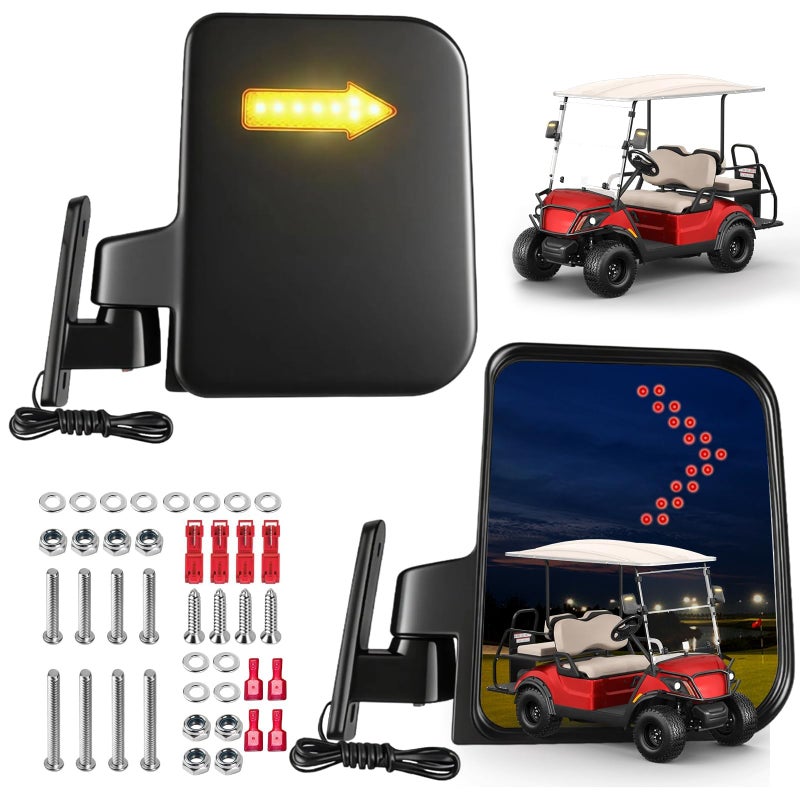 MOSNAI Golf Cart Mirror Universal with Turn Signal Light Golf Cart Side Mirrors Rear view Mirrors for Club Car EZGO Yamaha - Image 1